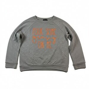 Popular21 Gray Crewneck Sweatshirt "Pour some gravy on me" Orange Graphic Small